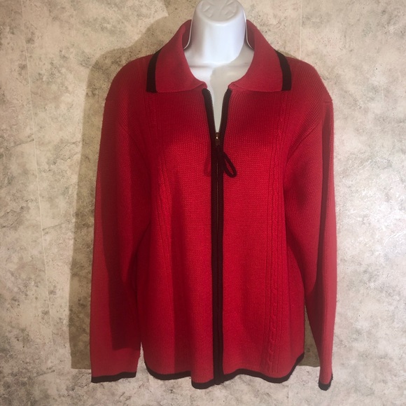 Crystal Kobe Sweaters - Crystal Kobe Zippered Red Knitted Cardigan